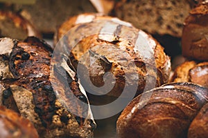 Breads on a showcase in a French bakery