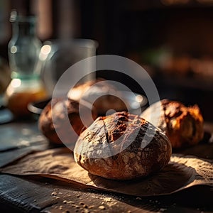 Breads On Stone In Rustic Pub. Generative AI