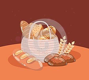 breads in wicker basket