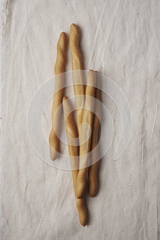 Breadsticks on burlap textile