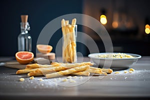 breadsticks with poppy seeds under soft kitchen lighting
