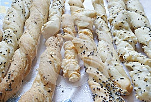 Breadsticks on the tablecloth