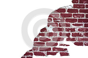 Break in a brick wall, texture background, isolated and copy space