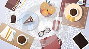 Break Coffee Cup Cake Table Top Angle View Banner