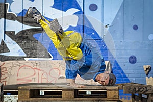 Break dance movement, performer on the street, Playground.