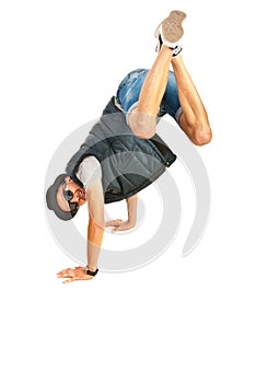 Break dancer with legs in the air