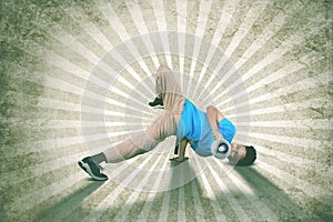 Break dancer shouting with megaphone