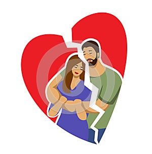 break in relationships. broken heart. vector illustration in flat style