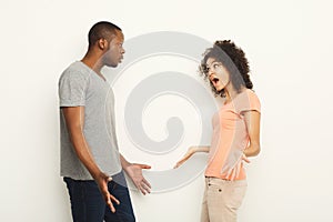 Break up, angry couple shouting at each other