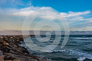 The Break Wall at Turner`s Beach in Yamba, Australia