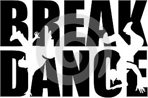 Breakdance word with cutout silhouette photo