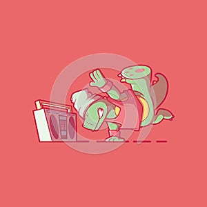 Breakdancing Dino character vector illustration.