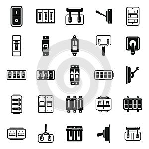 Breaker switch icons set simple vector. Cable chopper