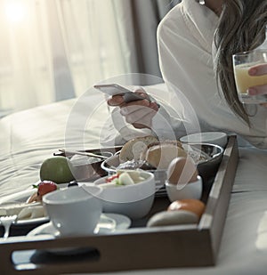 Breakfast in bed in an hotel