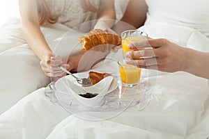 Breakfast in bed at hotel