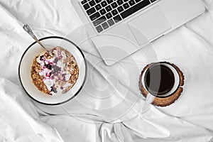 Breakfast in bed top view