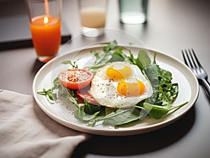 breakfast with boiled eggs and salad on a plate