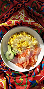 Breakfast Bowl With Avocado, Tomato And Eggs 