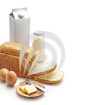 Breakfast - Bread, milk, egg and butter