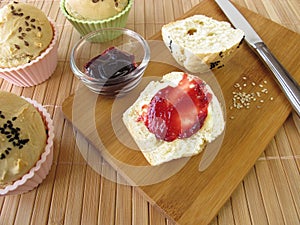 Breakfast with bread roll muffins