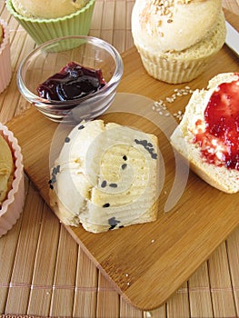 Breakfast with bread roll muffins