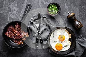 Fried bacon and eggs