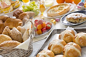 Table with delicatessen ready for Easter brunch photo