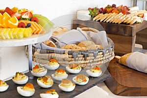 Breakfast Buffet with fruit, bread and eggs