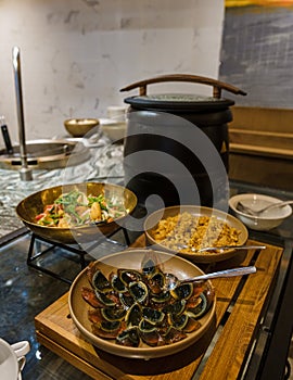 Breakfast buffet in a luxury hotel, Noodle bar at buffet photo