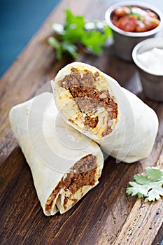 Breakfast burrito with chorizo and egg