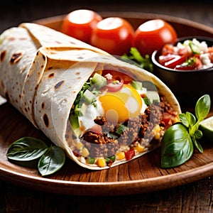 Breakfast burrito, mexican american breakfast food, convenient wrap