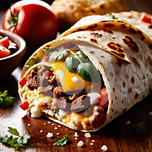 Breakfast burrito, mexican american breakfast food, convenient wrap