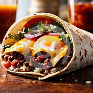 Breakfast burrito, mexican american breakfast food, convenient wrap