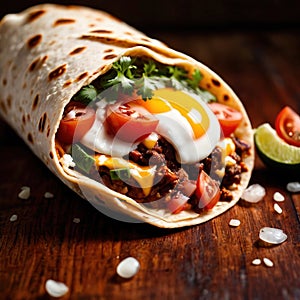 Breakfast burrito, mexican american breakfast food, convenient wrap