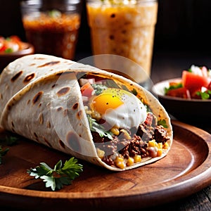 Breakfast burrito, mexican american breakfast food, convenient wrap photo