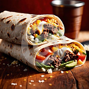 Breakfast burrito, mexican american breakfast food, convenient wrap photo