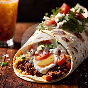 Breakfast burrito, mexican american breakfast food, convenient wrap photo