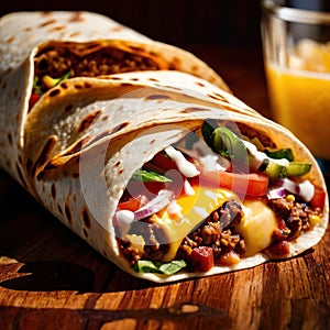 Breakfast burrito, mexican american breakfast food, convenient wrap photo