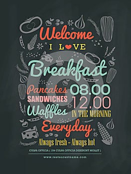 Breakfast cafe Menu Design typography on chalk board photo