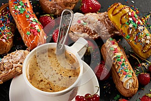 Breakfast cakes French eclairs