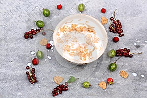 Breakfast cereal with berries and milk