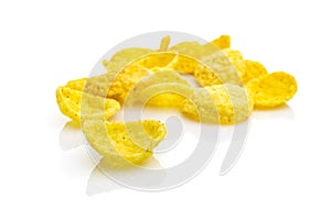 Breakfast cereal corn flakes on white. Cereal Healthy Cornflakes - snack breakfast best with milk. Dieting and
