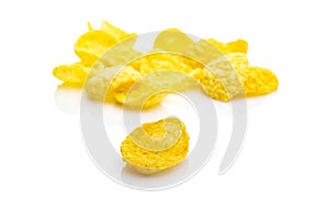 Breakfast cereal corn flakes on white. Cereal Healthy Cornflakes - snack breakfast best with milk. Dieting and detoxication