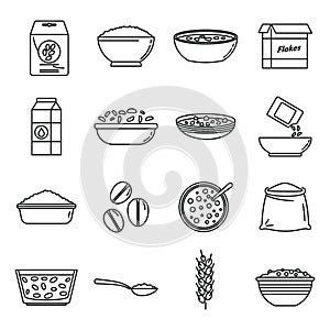 Breakfast cereal flakes icons set, outline style