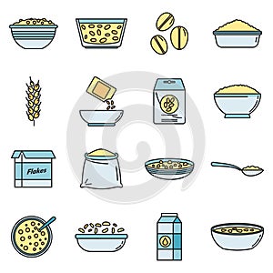 Breakfast cereal flakes icons set vector color line