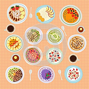 Breakfast cereal porridge vector illustration.