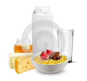 Breakfast Cereals Milk Realistic Composition