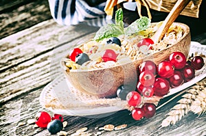 Breakfast with cereals and fresh berries