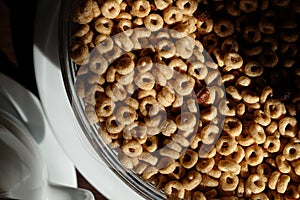 Breakfast cereals in morning light close-up
