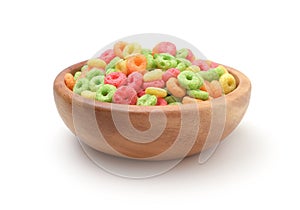 Breakfast cereals in a wooden bowl isolated